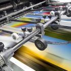 Magazine, Brochure, Poster, Flyer print. Polygraphic process in a modern printing house