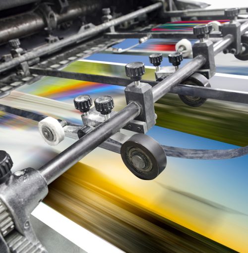 Magazine, Brochure, Poster, Flyer print. Polygraphic process in a modern printing house